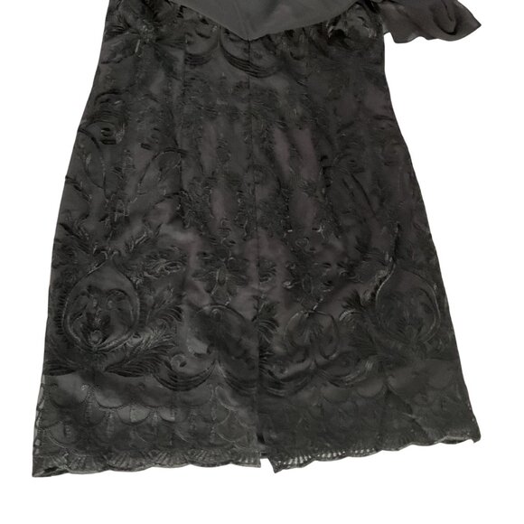 NWT Vintage-Style Black Lace Overlay Dress Sheer Cape High Neck Floral Embroider - Picture 11 of 16